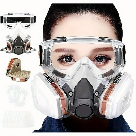 Respirator Mask Reusable Mask with Filter/Safety Glasses Paint Respirator Dust Resin Sanding Polishing Spraying Welding Woodworking for Chemicals