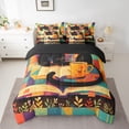 thumbnail image 2 of Feelyou Cute Anime Cat Bedding Comforter Set 7pcs for Kids, Hippie Kitten Animal King Bedding Sets, Retro Leaf Botanical Reversible Bed Sheets, Microfiber Bedroom Decor, 2 of 8
