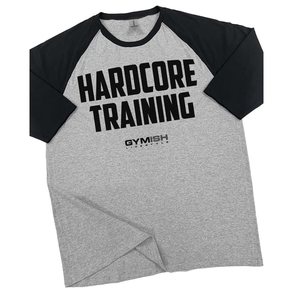 GYMISH RAGLAN Hardcore Training Workout Gym T-Shirt for Men – Funny Gym Shirt, Fitnes Tee, Heather Grey, Small