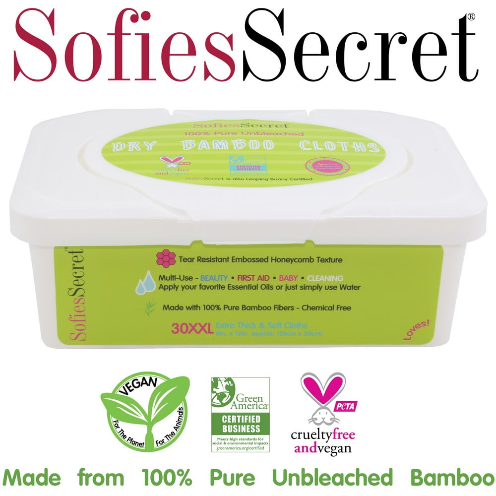 SofiesSecret Unbleached Bamboo DRY Wipes, Extra Thick. XXL