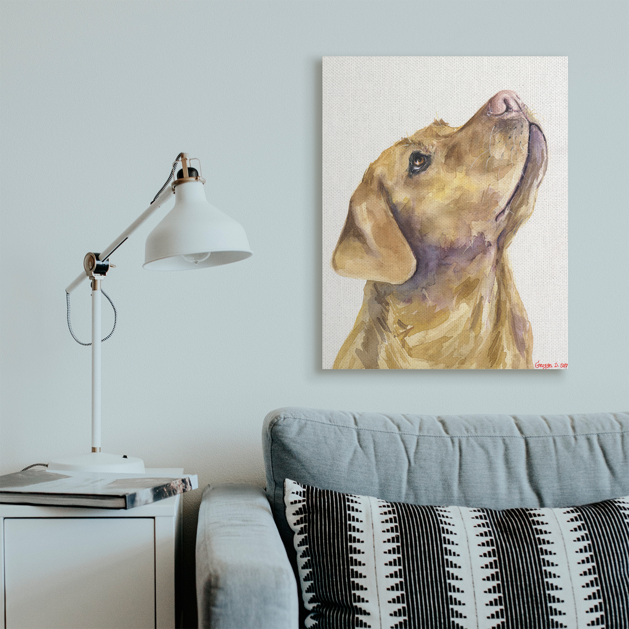 Stupell Industries Yellow Lab Gazing Upwards Pet Dog Portrait Canvas Wall Art, 30 x 40, Design by George Dyachenko