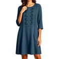 thumbnail image 6 of QUNYINEY Midi Women Summer Dresses 2026 Casual 3/4 Sleeve A Line Dress Solid Loose Fit with Pockets Embroidered Crew Neck Dresses, 6 of 6