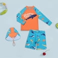 thumbnail image 2 of HCNTES Toddlers Boys' 3-Piece Rashguard Set Kids Bathing Suit Set with Hat UPF 50+(Orange,3-4 Years), 2 of 8