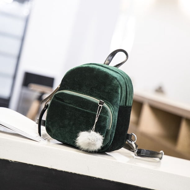 Mochila De terciopelo para mujer, bolso escolar con cremallera y Pompón, informal, a la moda Fivean unisex