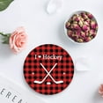 thumbnail image 4 of FMSHPON I Love Hockey Stripe Red Plaid Set of 4 Round Coaster for Drinks, Absorbent Ceramic Stone Coasters Cup Mat with Cork Base for Home Kitchen Room Coffee Table Bar Decor, 4 of 6