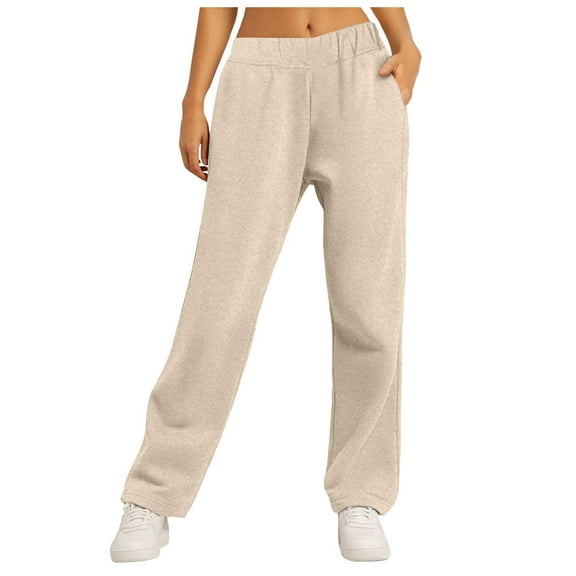 Lixiuxyad Wide Leg Sweatpants Women Sweat Pants Fall Clothes Teen Girl Baggy Jogger Sweatpant with Pockets Beige