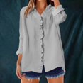 thumbnail image 2 of ManxiVoo Women's Ruffled V Neck Blouse Long Sleeve Loose Fit Patchwork Solid Color Button Down Shirt Elegant Casual Tops XL Size Mint Green, 2 of 5