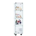 thumbnail image 3 of Display Shelves 4 Tier Glass Display Cabinet, Single Door Glass Cabinet with Lock and Wheels, Floor Standing Storage Cabinet with 3 Acrylic Shelves for Living Room, Bedroom and Office, White, 15.8"L, 3 of 16