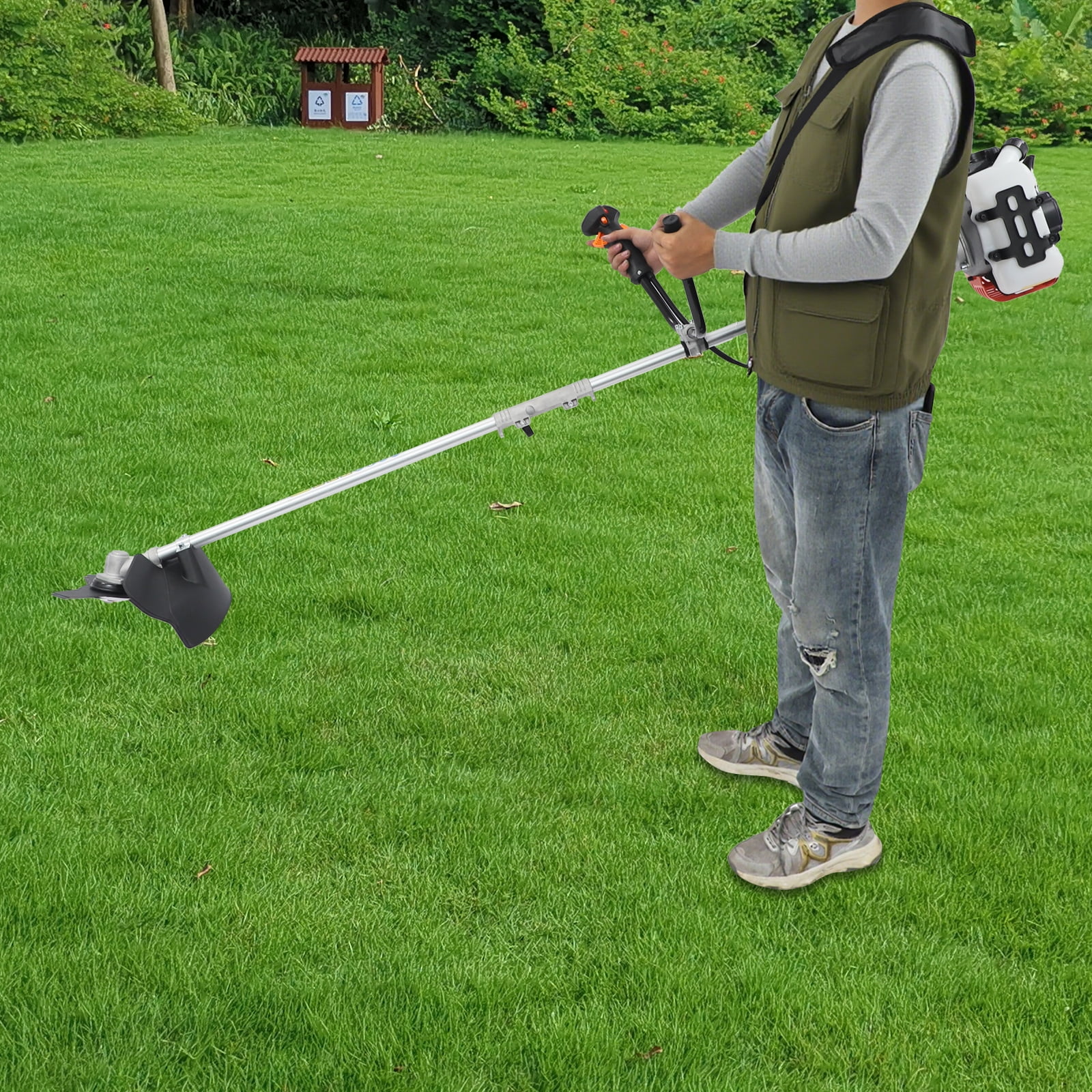Orange and Black Gas Weed Trimmer Gas Brush Cutter Multifunction Garden Trimmer and Brush Cutter
