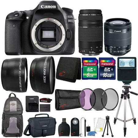 Canon EOS Rebel 80D 24.2MP DSLR Camera with 18-55mm Lens , 75-300mm Lens , Canon Camera Case and 24GB Accessory