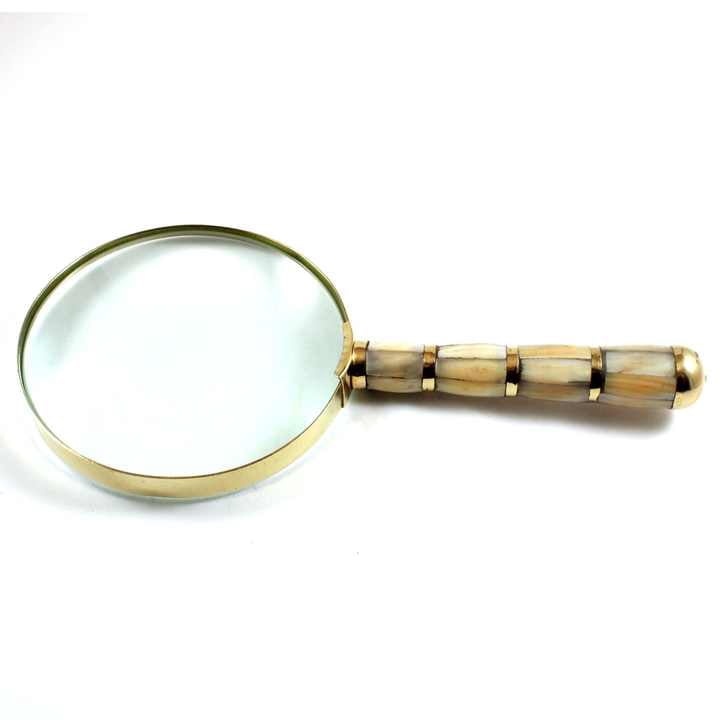 4 Inches Brass and Alloy Magnifying Glass Lens with Brown Ceramic Resin Handle Metal and Alloy Material
