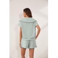 thumbnail image 2 of Women Two Piece Outfits Tracksuit Half Zip Lapel Cap Sleeve Sweatshirt High Waist Drawstring Shorts Set Sweatsuit, 2 of 6
