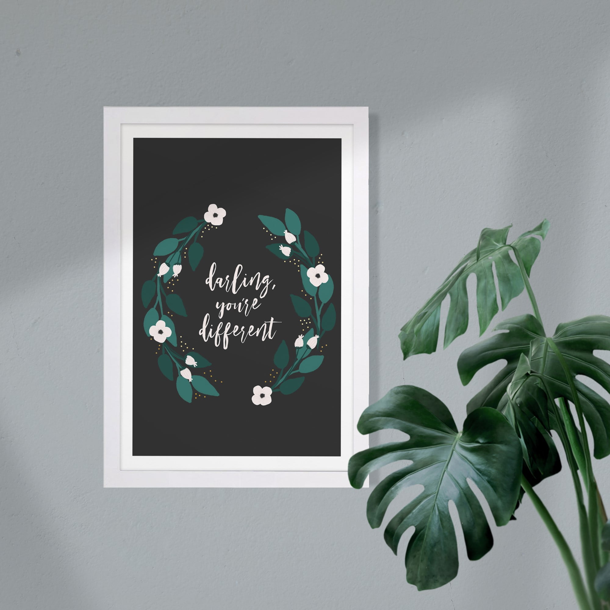 Wynwood Studio Typography and Quotes Framed Wall Art Prints 'Darling Youre Different' Beauty Quotes and Sayings - Black, Green, 13" x 19"