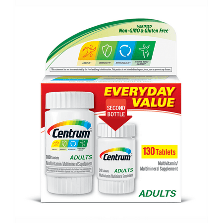 - Centrum Adult (130 Count) Complete Multivitamin / Multimineral Supplement Tablet, Vitamin D3, B Vitamins, Iron, Antioxidants
