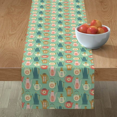 

Cotton Sateen Table Runner 108 - 1960S Teapots Mod Teapot Mid Century Tea Coffee Kitchen Time Vintage Pots Print Custom Table Linens by Spoonflower