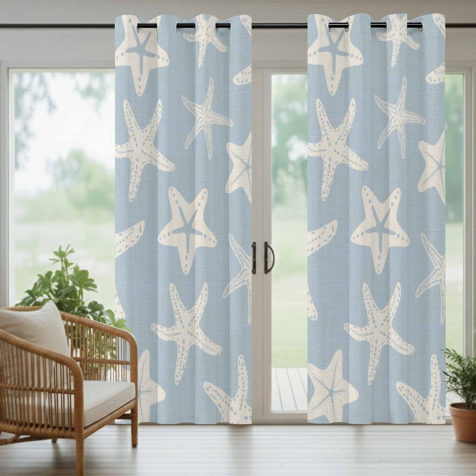 Starfish Outdoor Curtains for Patio, Summer Beach Nautical Ocean Sea Star Marine Life Light Blue Sunshade Privacy Drapes Grommet Waterproof Outside Curtains for Porch Balcony 54"x 108", 1 Panel