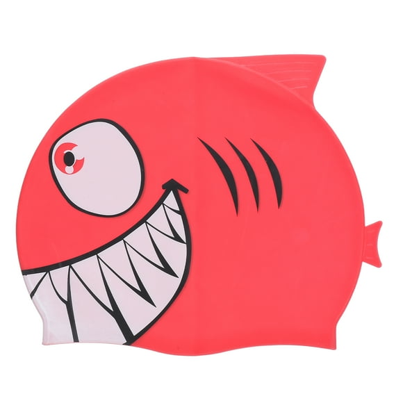 Gorro de natación elástico de silicona para niños con forma de pez, impermeable y con forma de tiburón (tiburón, rojo)