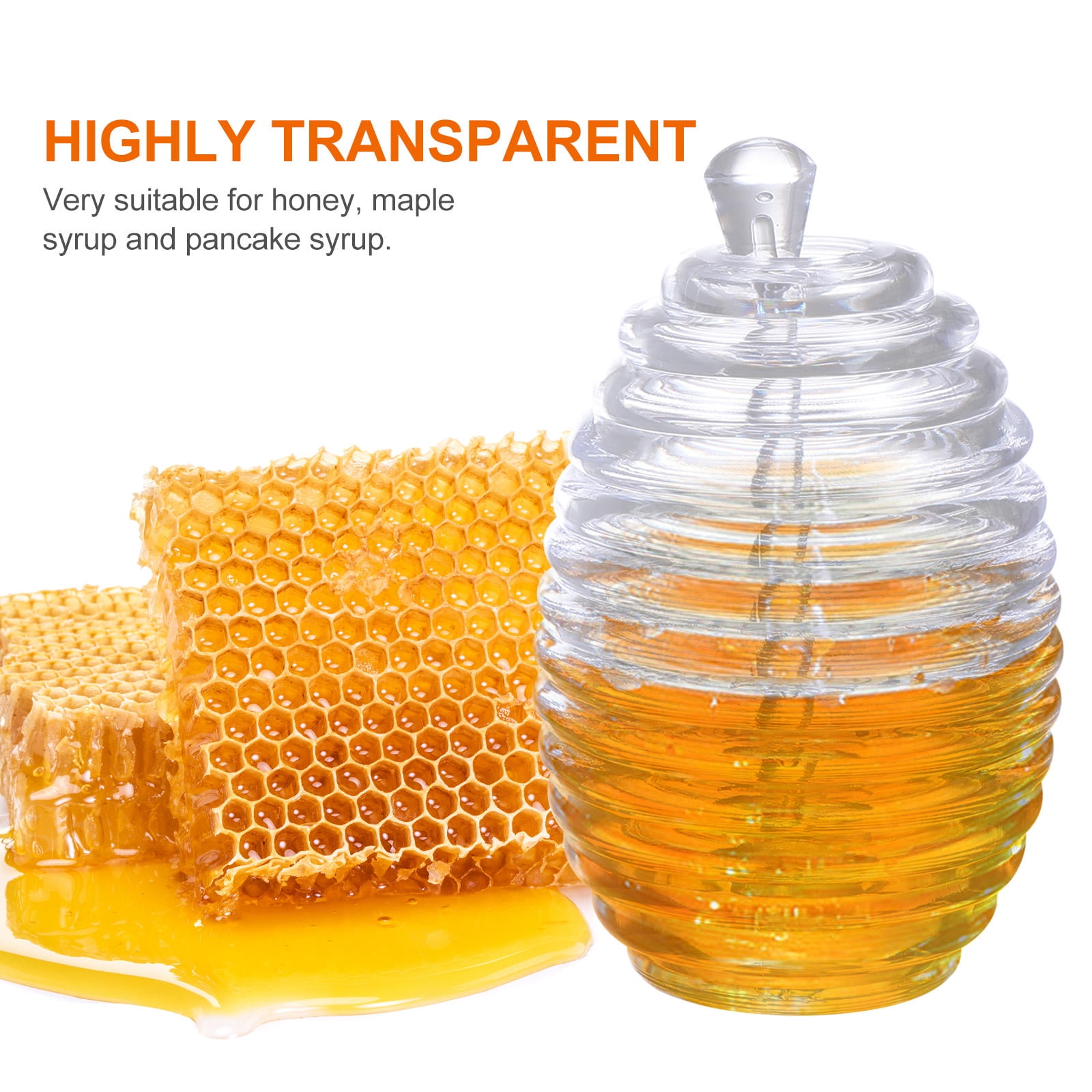 WHAMVOX Set of 2 Acrylic Honey Jars with Lids and Spoons, Juice and Syrup Storage Bottles for Kitchen