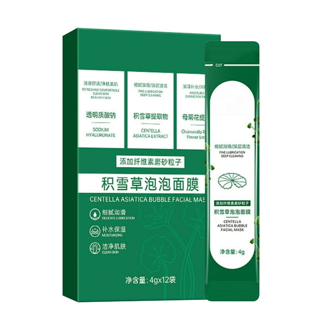Mascarilla facial de espuma de centella asiática. Hidratante y limpiadora profunda. 10 segundos para hacer espuma. 4 g x 12 tiras. Mascarillas faciales de barro.
