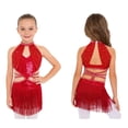 thumbnail image 6 of inlzdz Fringe Latin Dance Dress for Girls Sparkly Sequin Tassel Stage Outfit Chacha Rumba Jazz Ballet Leotards Red 16, 6 of 7