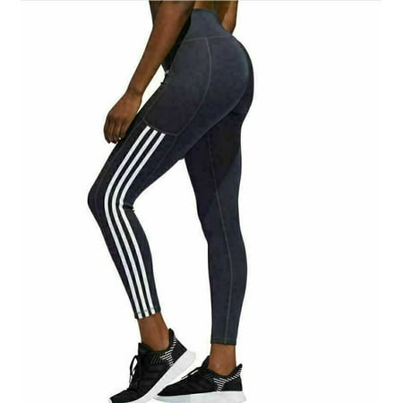 Adidas Ladies' 7/8 3-Stripe Active Tight, Carbon/White, XS