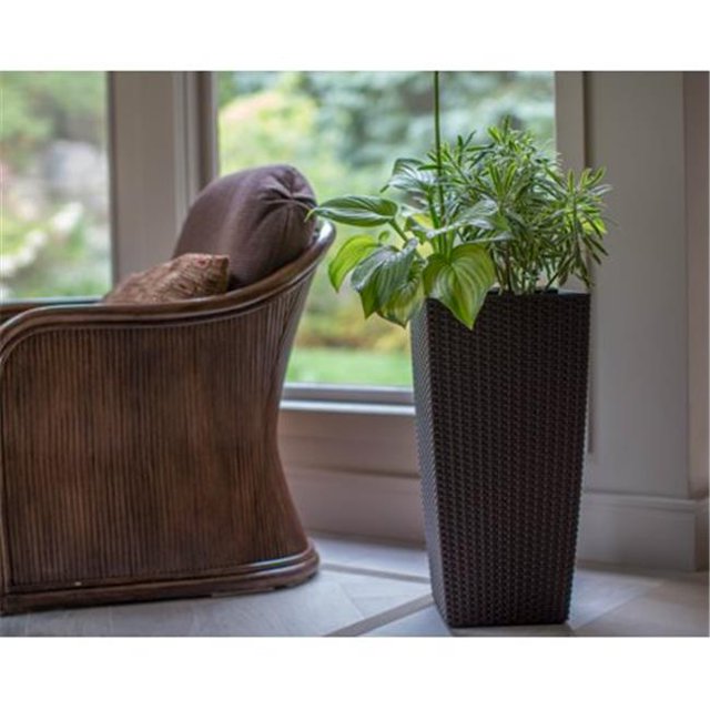 Algreen Products 14105 30 in. Wicker Square Taper Planter with Self Watering - Rattan Coffee