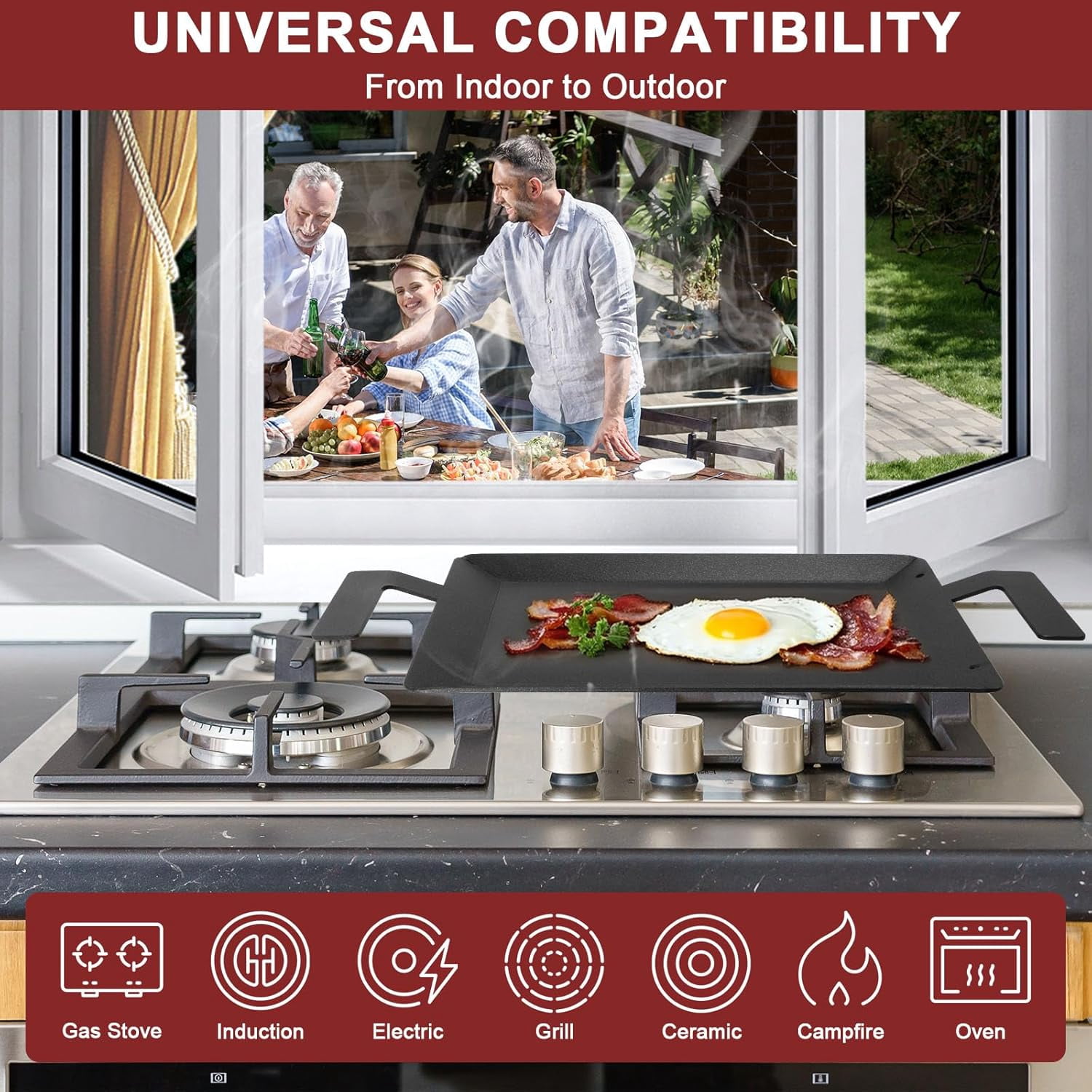 Carbon Steel Griddle - Professional Non-Stick Flat Top Cookware for Induction, Stove, Gas Grill, Electric & More