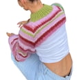 thumbnail image 4 of Liacowi Women Knit Long Sleeve Shrug Crop Top Cut Out Crochet Tops Striped Sweater Harajuku Vintage Streetwear, 4 of 6