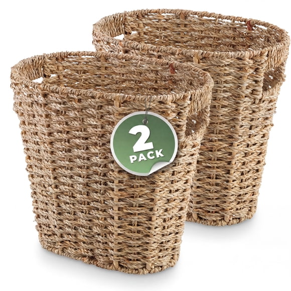 Cubo de basura de mimbre 84ECO ovalado con hierba marina de 3 litros para baño, paquete de 2
