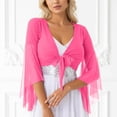 thumbnail image 2 of GJSYRH Womens 3/4 Sleeve Shrug Sheer Mesh Cardigans Tie Front Cropped Lightweight Bolero Shawl Top for Casual Going Out Hot Pink One Size, 2 of 6