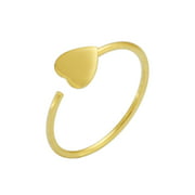9K Solid Gold 22 Gauge ( 0.6MM ) Flat Heart Top Open Hoop Nose Ring Piercing Jewelry
