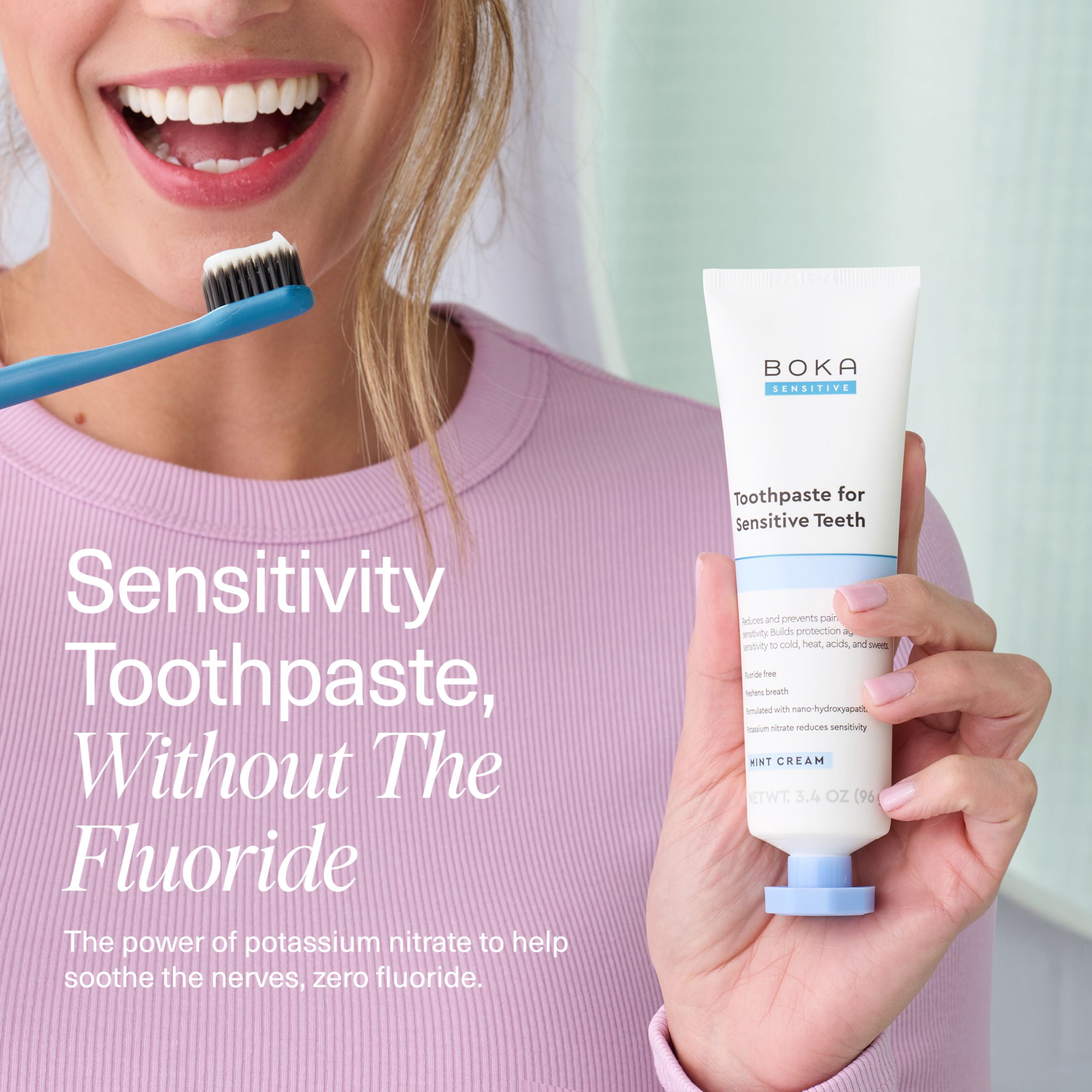 (3 pack) Boka Fluoride Free Sensitive Toothpaste, Nano Hydroxyapatite Toothpaste, Mint Cream Flavor - 3.4oz