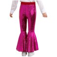 thumbnail image 2 of Doomiva Kids Girls Sequins Jazz Disco Dance Bell Bottoms Pants Sparkly Glitter 70s Flare Trousers Performance Dancewear Hot Pink 160, 2 of 5