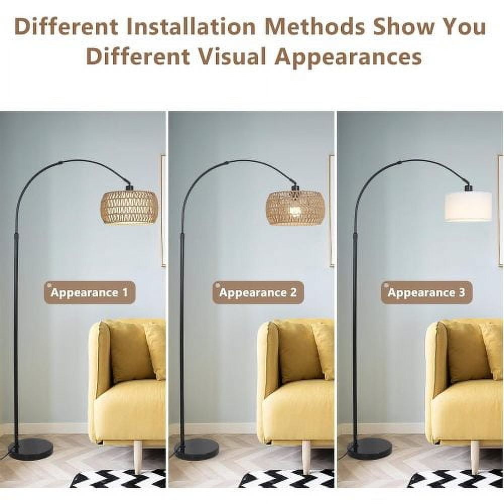 ACE-LIGHTS,Arc Dimmable LED Rattan Boho Floor Lamp with 3 Color Temperature & Remote Control,Standing Lamp,Farmhouse Tall Lamp,Over Couch Arched Reading Light for Living Room,Bedroom,Office(Black)