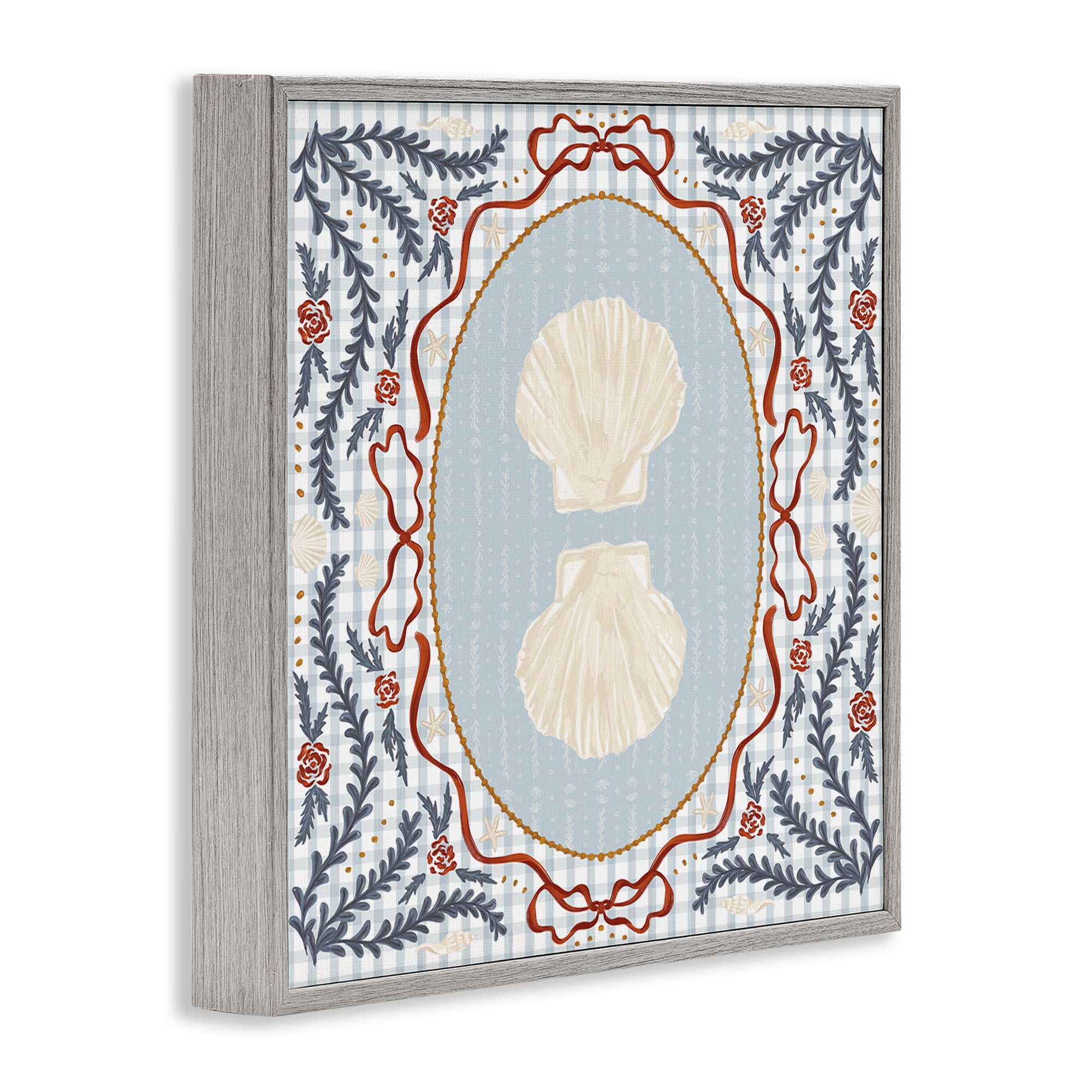 Stupell Industries Shells Portrait on Gingham Gray Framed Giclee Art, design by Vero Illustrates