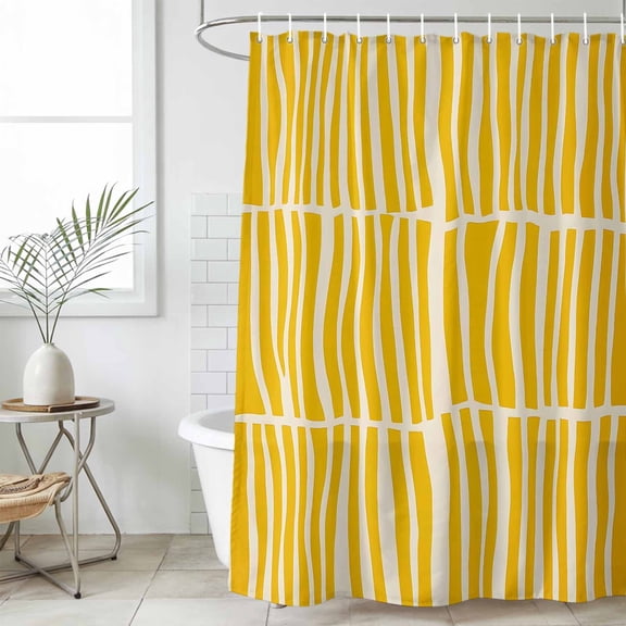 Yellow Striped Waterproof Fabric Shower Curtain,Modern Geometric Abstract Retro Waterproof Fabric Shower Curtain for Bathroom Curtains Bathtubs Hotel Shower Curtains with 12 Hooks Stall 54x78in