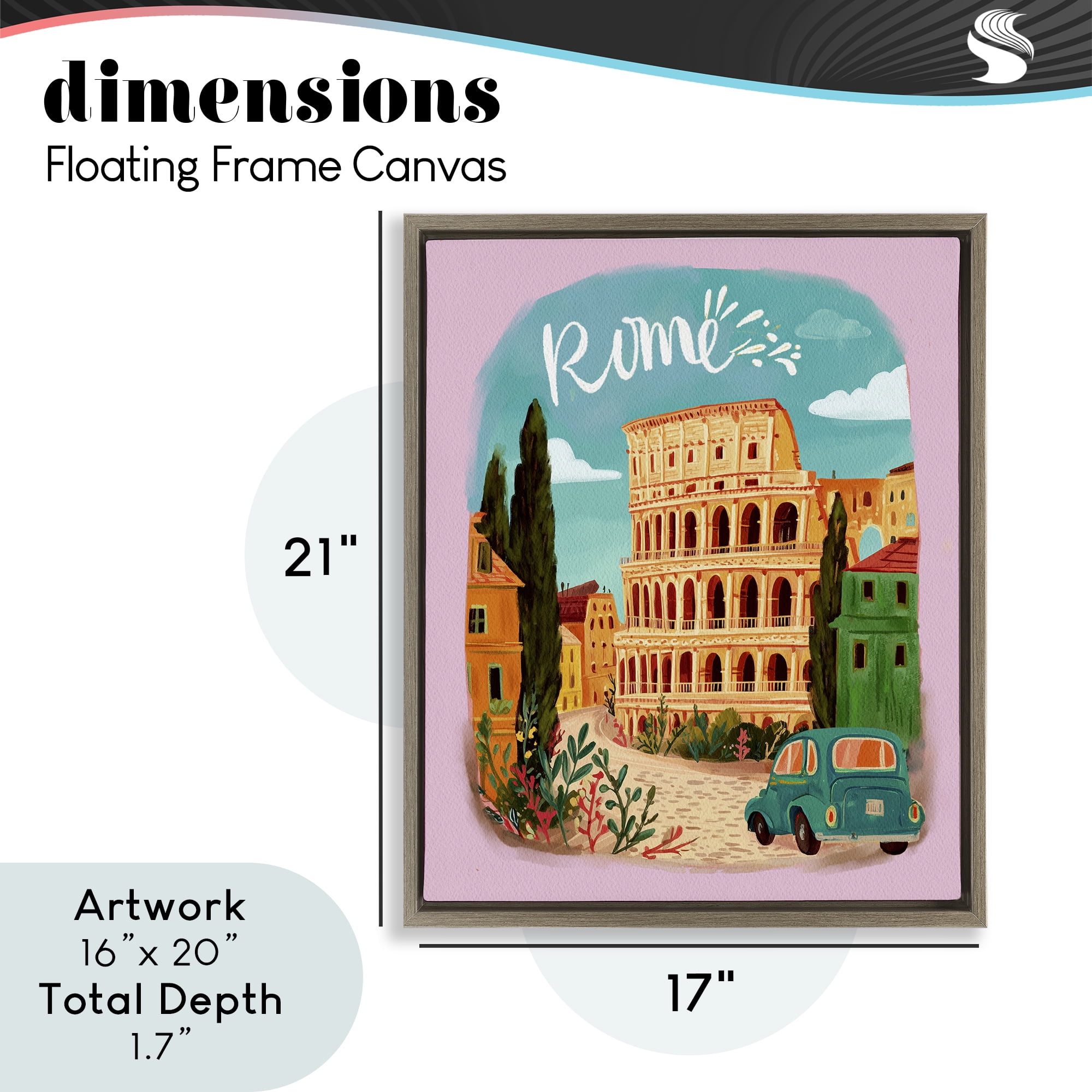 Rome Travel Spot Architecture Brown Framed Floater Canvas Wall Art, design by Yen