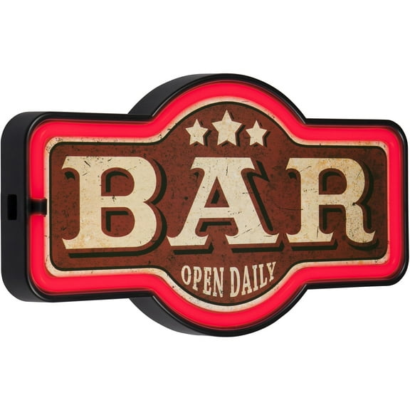 Bar Open Daily LED Neon Sign Vintage Inspired Retro Wall Decor for the Home, Game Room, Bar, or Man Cave (17” x 9.5” x 2”)