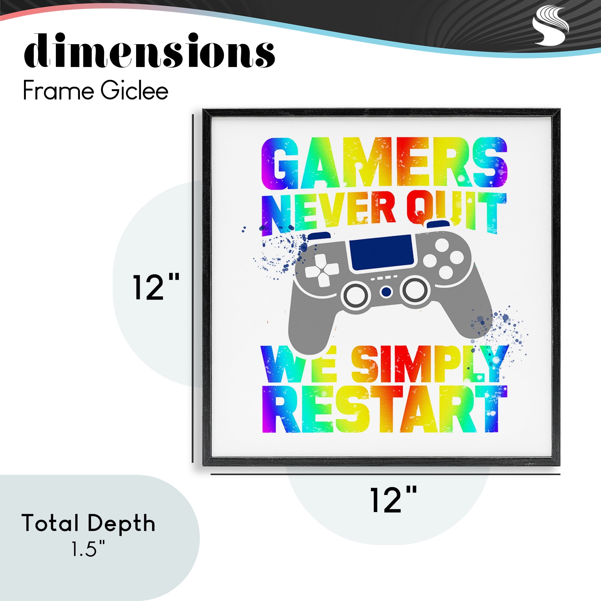 Rainbow Gamers Never Quit Black Framed Giclee Art, design by Kim Allen