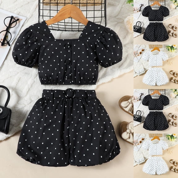 KDFJPTH Toddler Girls Outfit Sets Short Sleeve Vintage Polka Dots Dress In 50S Style Kids Clothing Sets