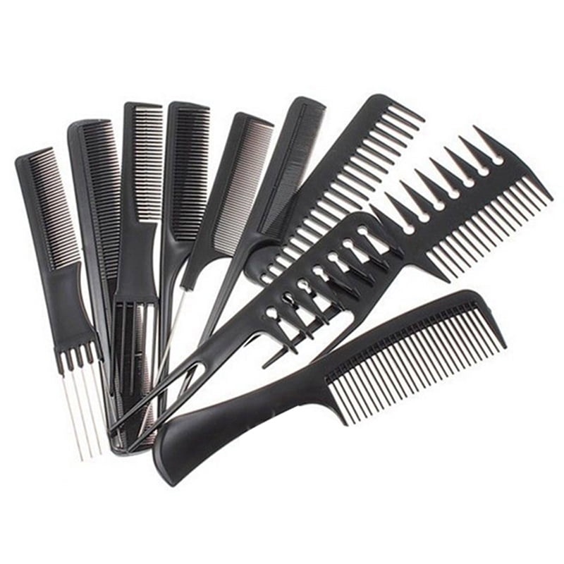 TECHTONGDA 10 pcs Pro Salon Hair Set Profession Hairdressing Plastic Barbers Brush Combs SetBlack