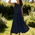 thumbnail image 6 of Long Dresses for Women Trendy Color Block Crewneck Maxi Sundress with Pockets Casual Summer Linen Blend Dress Navy 2XL, 6 of 9
