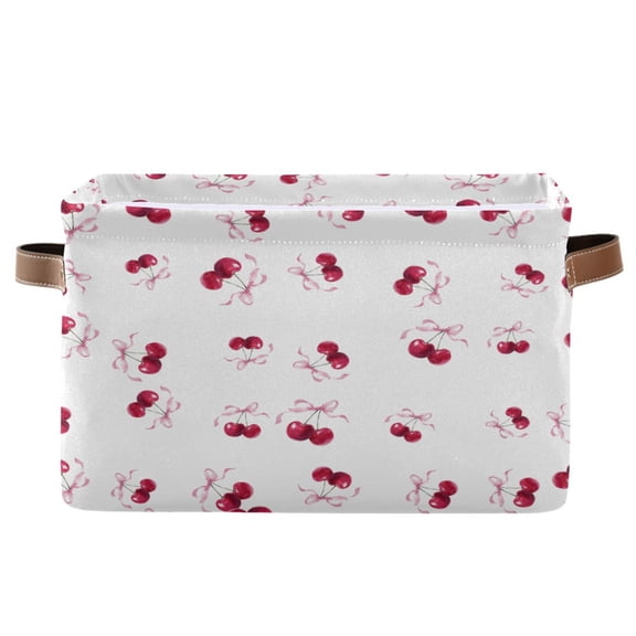 1-Pack Square Closet Organizers with Handles Open Basket Bins Watercolor Cherries Pattern Storage Basket for Home Office