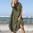 thumbnail image 1 of CHOK jusqu'à 35% de Rabais sur les Robes d'Été en Lin de Coton pour Femmes à Manches Courtes Robes Midi avec Poches Cadeaux pour Femmes Vert 3XL, 1 of 6