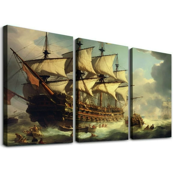 Ullo0ord Paintings on Canvas -  Famous Art Oil Paintings - battle of the first of june 1794 warships naval war classic  Painted by Art Academies' Teachers 12x16x3pcs