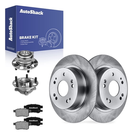 AutoShack Rear Solid Brake Rotors   Ceramic Pads   Hub Bearing Assembly 8-PC Brake Kit Replacement for 2008-2012 Honda Accord 2009-2014 Acura TSX 11.1" (282 mm)