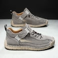 thumbnail image 4 of Rokment Women's Men's Vintage Stitching Mesh Leather Patchwork High Top Fashion Sneakers Fall Breathable Casual Slip on Walking Flat Non Slip Driving Work Tennis Shoes Grey Size 9, 4 of 5