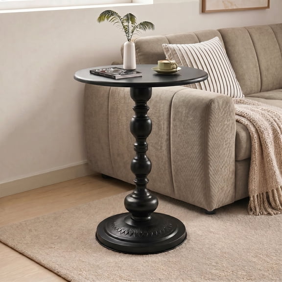 VECELO Vintage Round End Table, Small Space Accent Side Table, Indoor Outdoor Nightstand for Living Room Bedroom Corners, Black