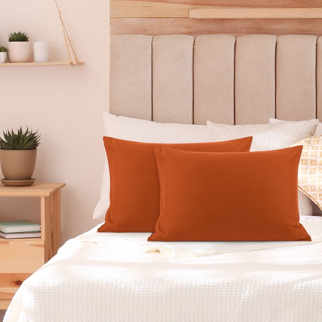Juego de fundas de almohada con cremallera de microfibra suave PiccoCasa de 2, Reina color óxido