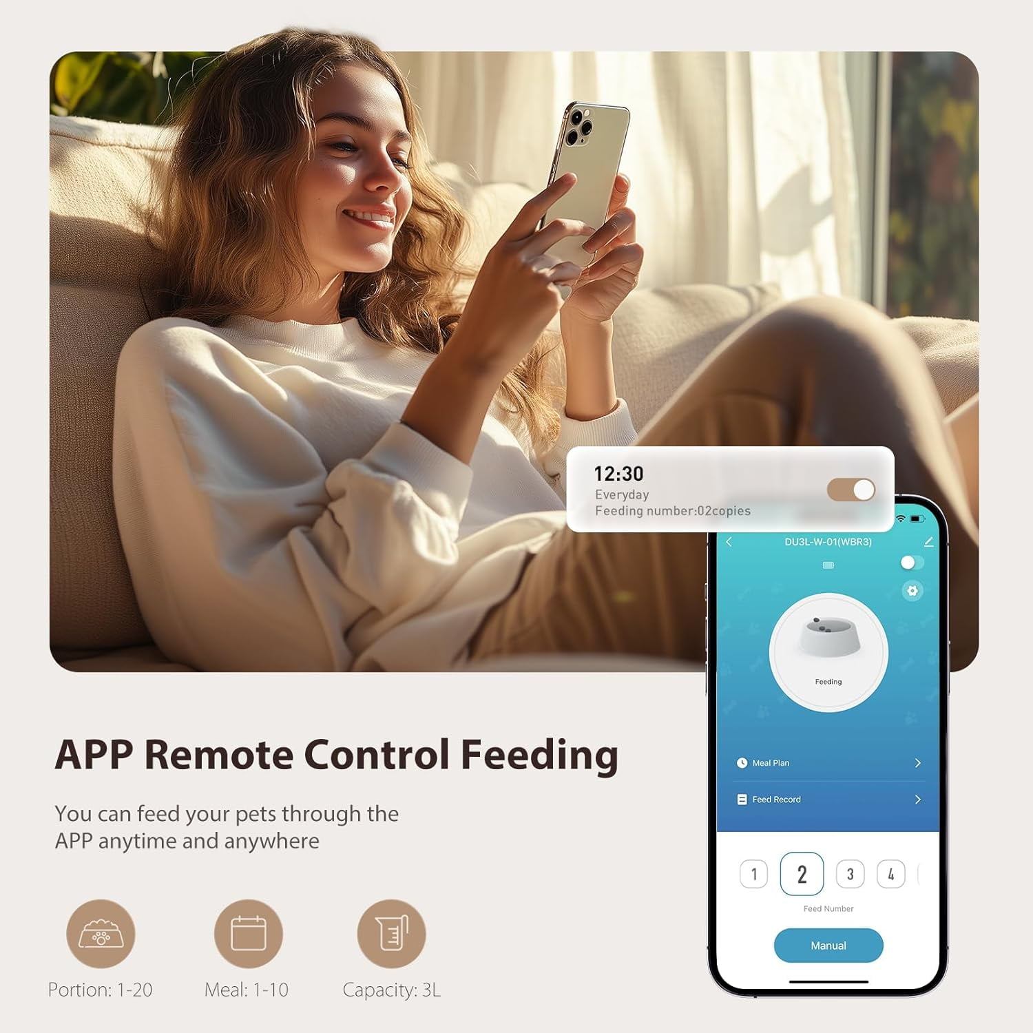 5G WiFi Automatic Cat Feeder and Water Dispenser Combo with App Control, Timed Dry Food Dispenser, 3L Capacity, Triple Filtration for Small Pets